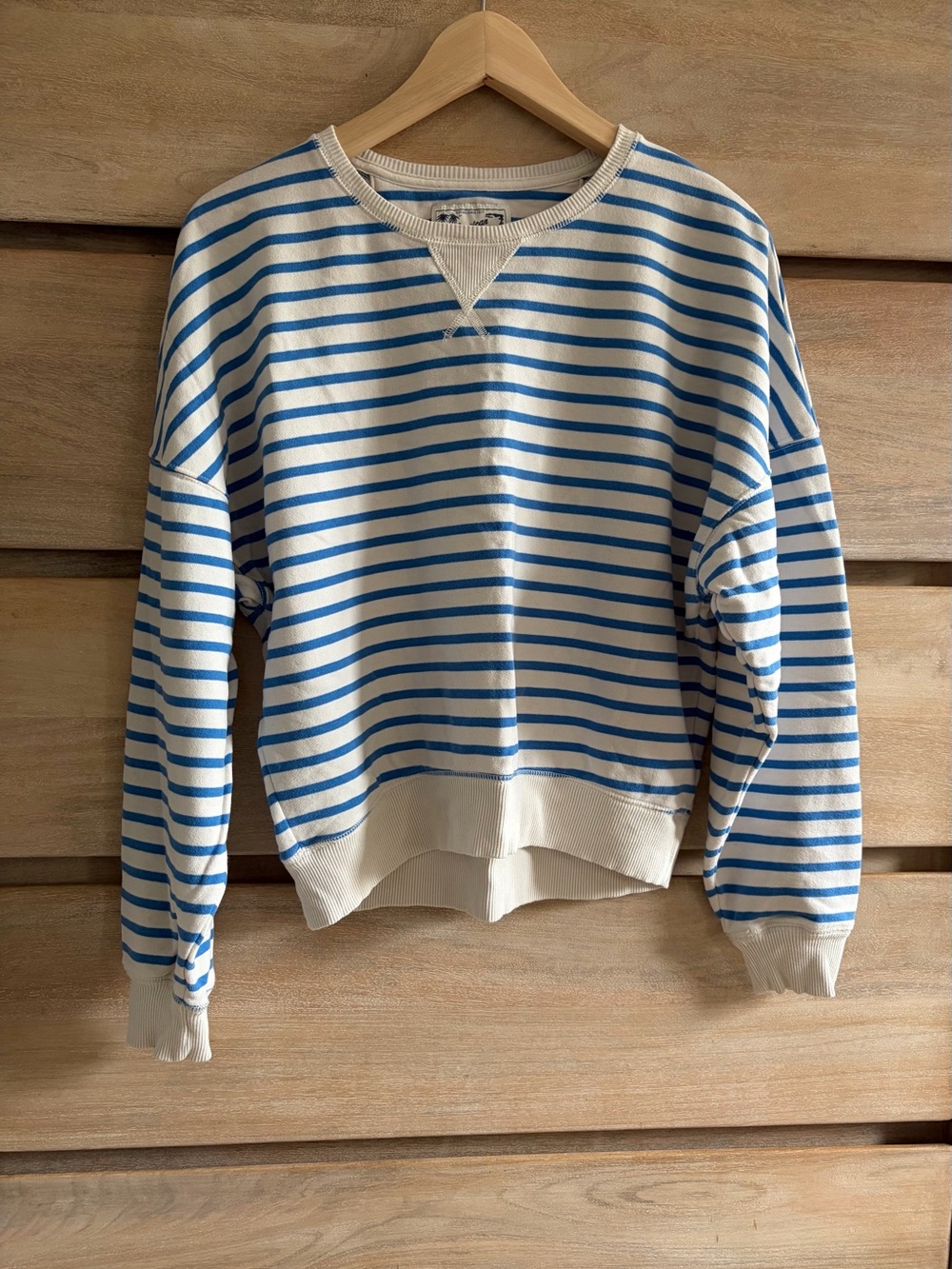 American Eagle Outfitters Blue and Cream Striped Crewneck Sweatshirt